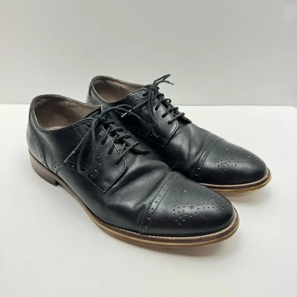 Johnston & Murphy 59-1991 Black Leather Carriker Cap Toe Lace Up Dress Shoes